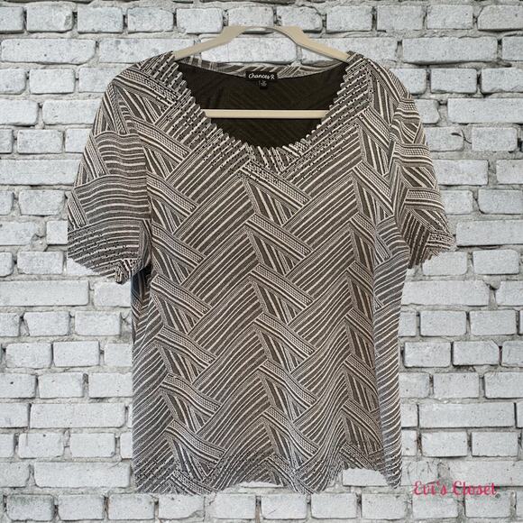 Chances R Top Women  XL Pullover Grey White Herringbone - Picture 1 of 6